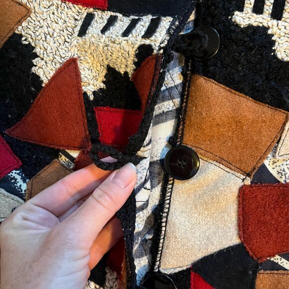 Coldwater creek patchwork mixed print wool‎ blend cardigan jacket women’s medium - Picture 3 of 10